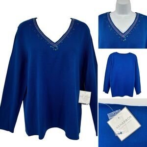 Sag Harbor Embellished V-Neck Royal Blue Sweater Sz. L NWT